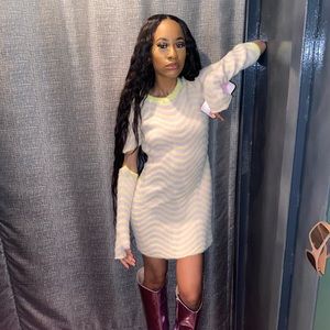 Dress with gloves attached